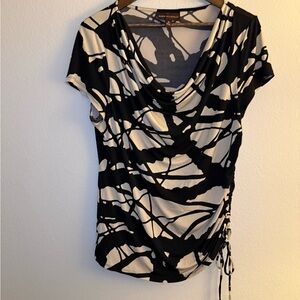 Dana Buchman XL Cowl Neck Ruched Side Abstract Print Top